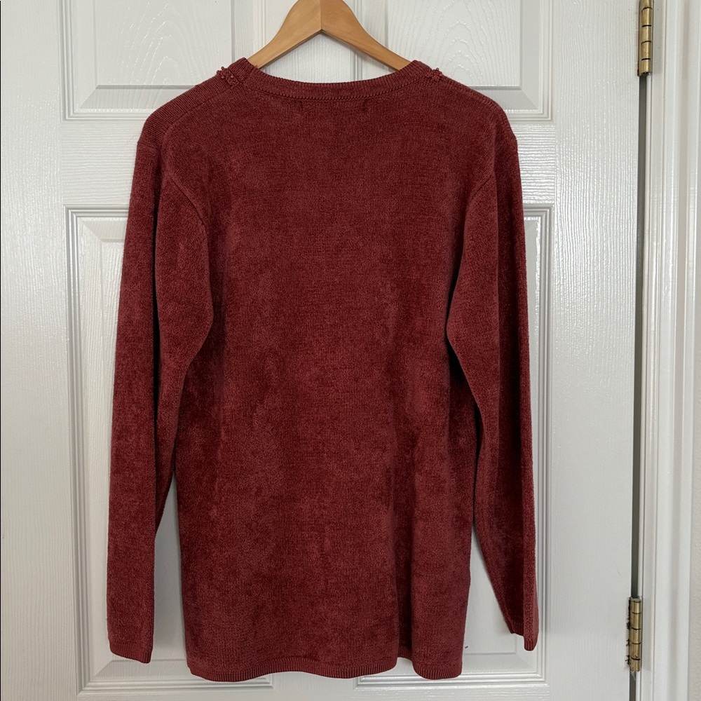 Women's XL Cranberry color Crew Neck Sweater beaded and embroidered